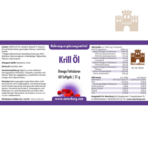 Krill Öl Kapseln mit Omega 3 Etikett